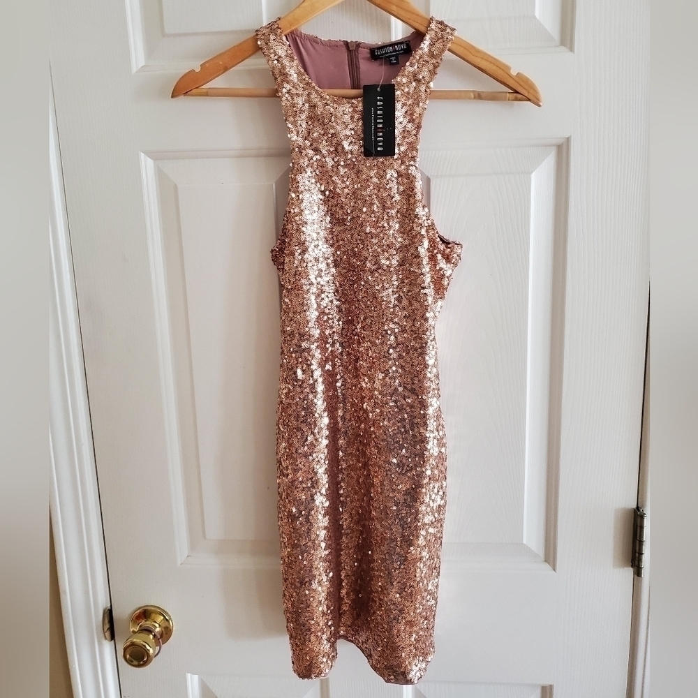 Fashion Nova Future Is Bright dress in Rose Gold size Small